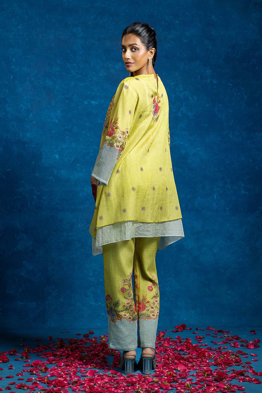 Baghira Yellow Appliqued Layered Co-Ord Set