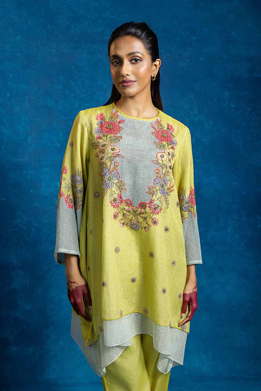 Baghira Yellow Appliqued Layered Co-Ord Set