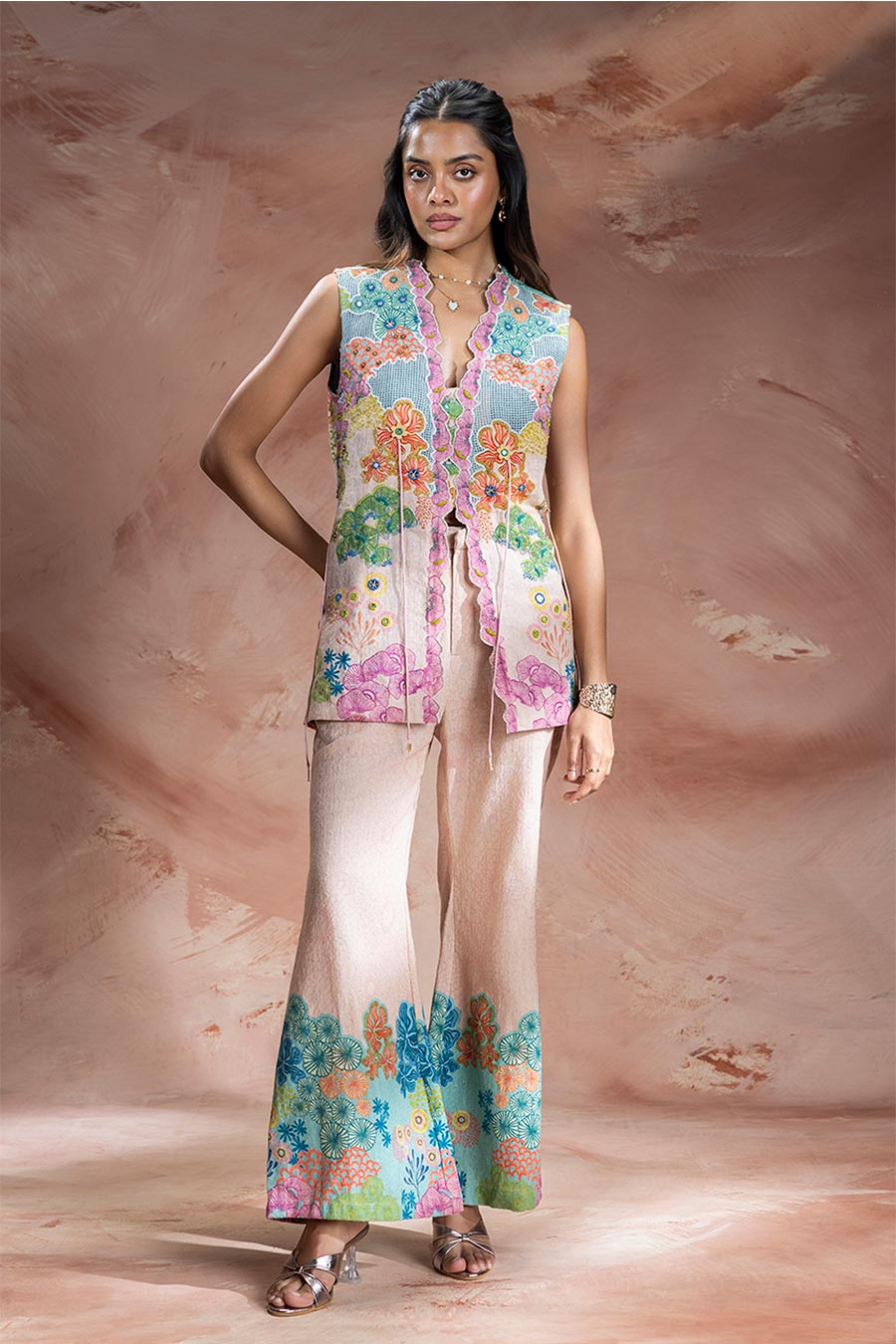 Pink Kaia Embroidered Top & Pants Co-Ord Set