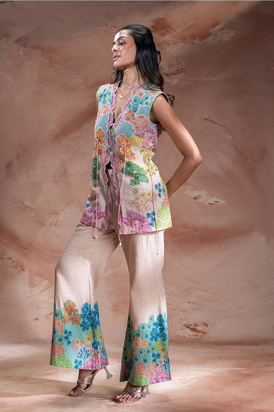 Pink Kaia Embroidered Top & Pants Co-Ord Set