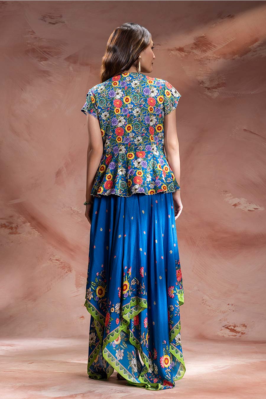 Blue Baghira Embroidered Handkerchief Dress With Jacket
