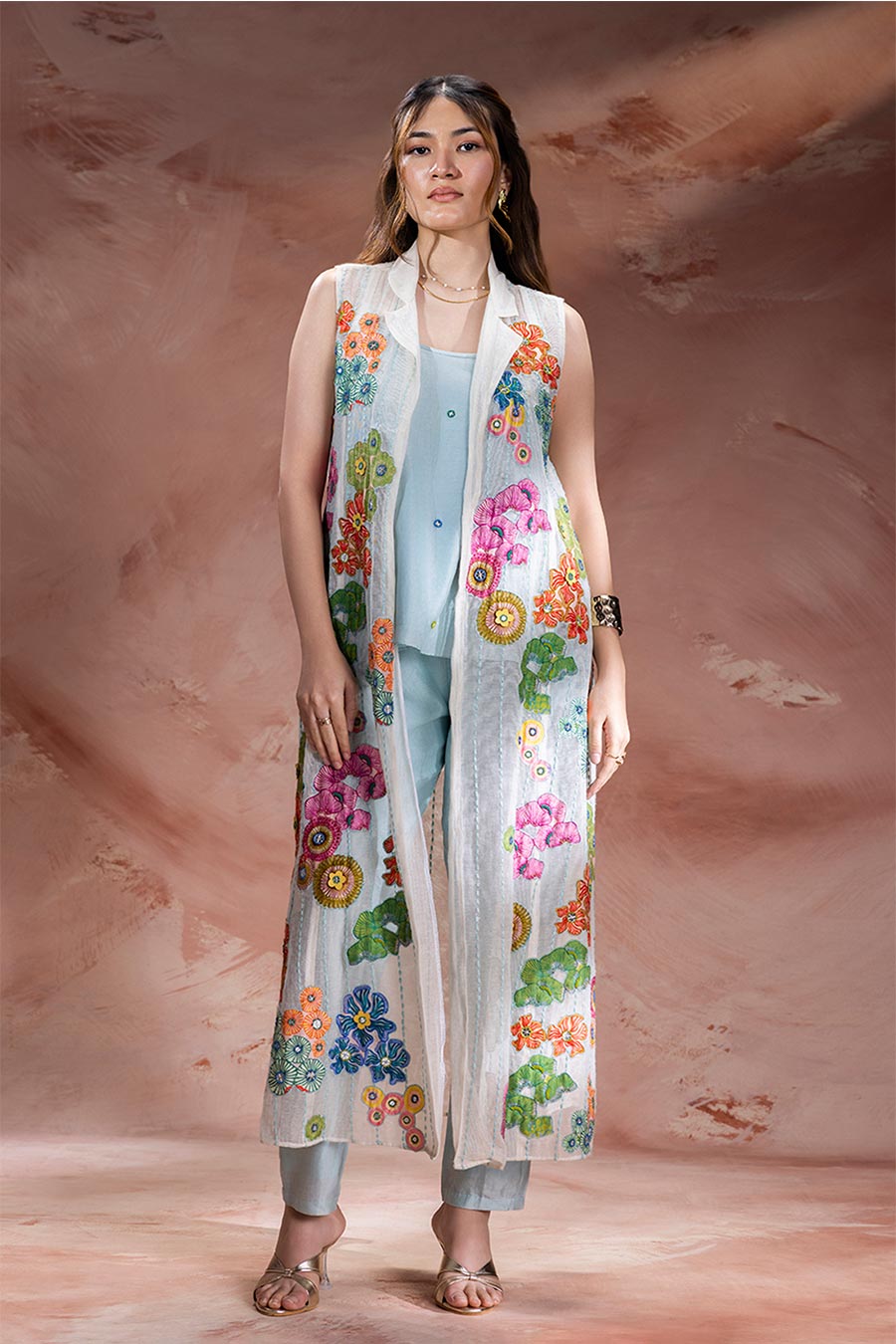 Blue Kaia Embellished Co-Ord Set With Jacket