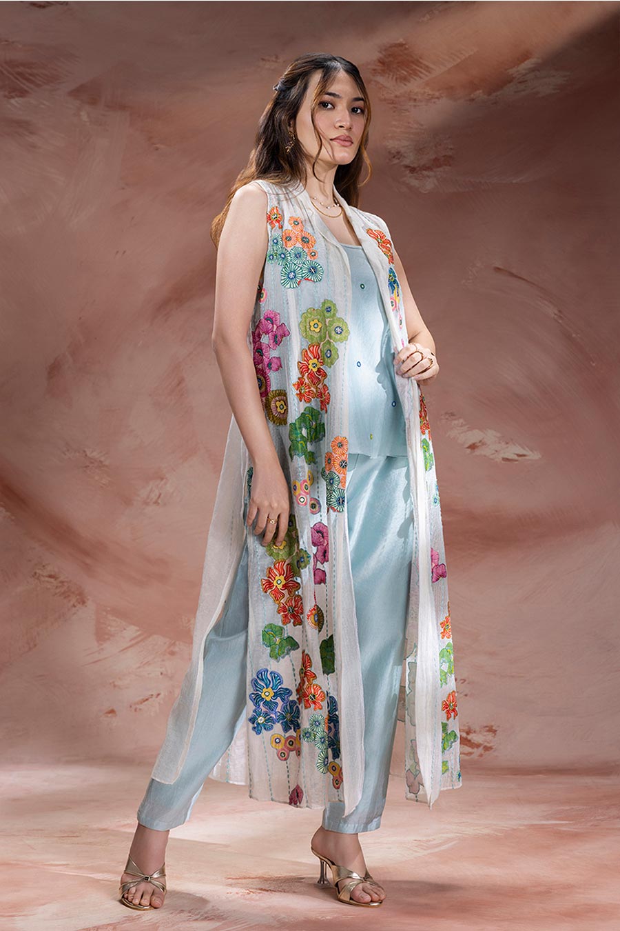 Blue Kaia Embellished Co-Ord Set With Jacket