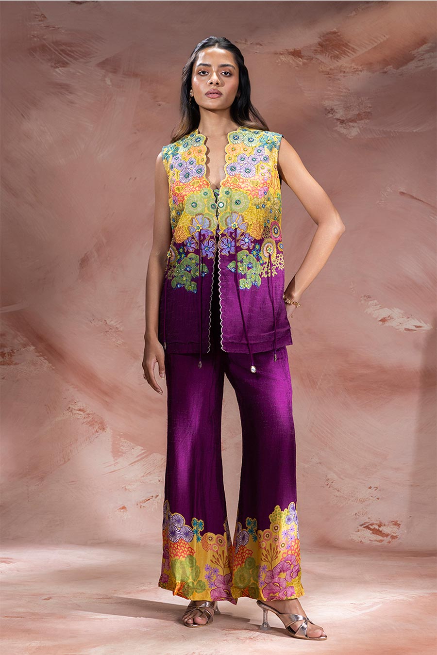 Purple Kaia Embroidered Co-Ord Set With Jacket