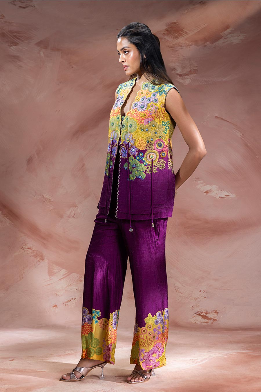 Purple Kaia Embroidered Co-Ord Set With Jacket