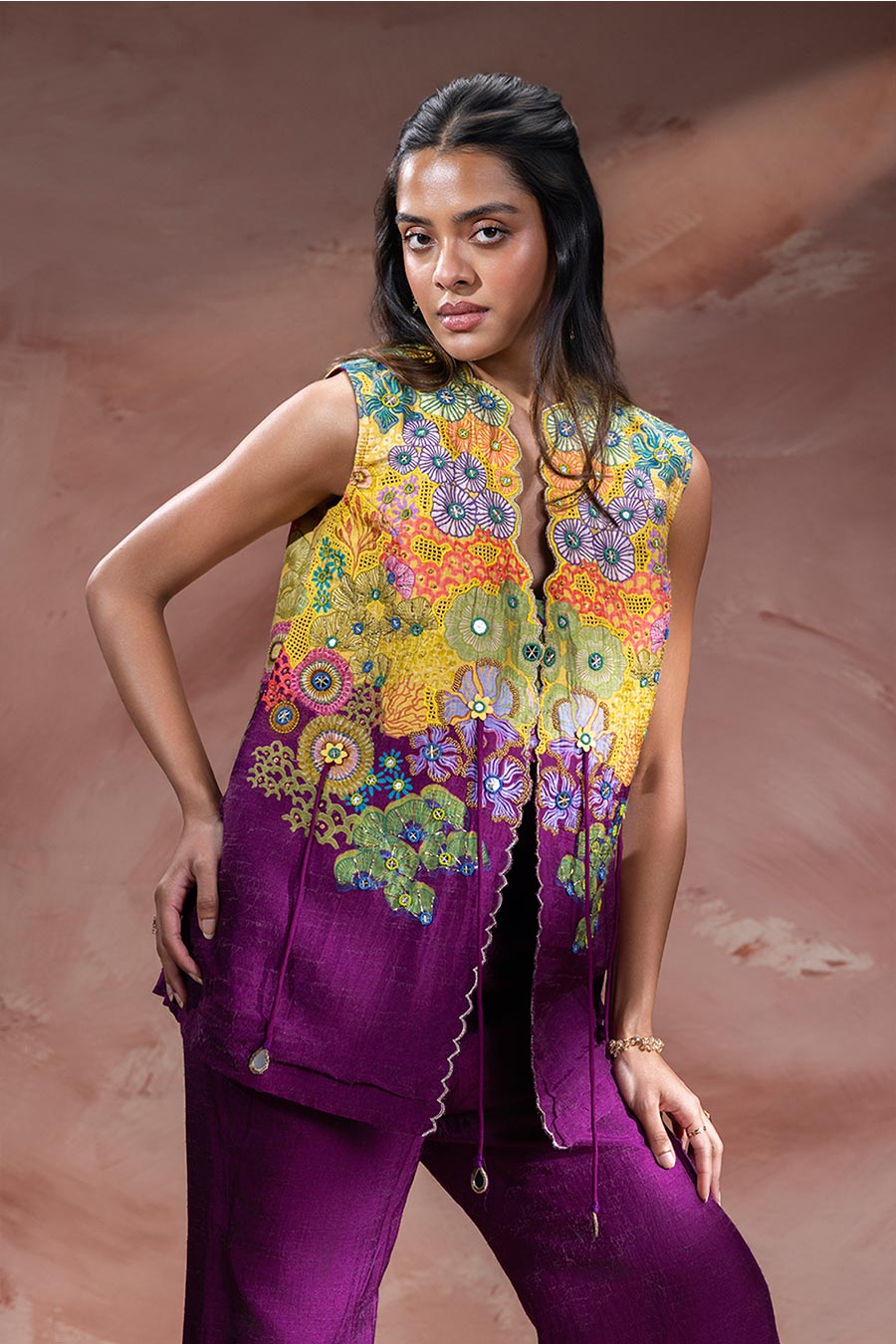 Purple Kaia Embroidered Co-Ord Set With Jacket