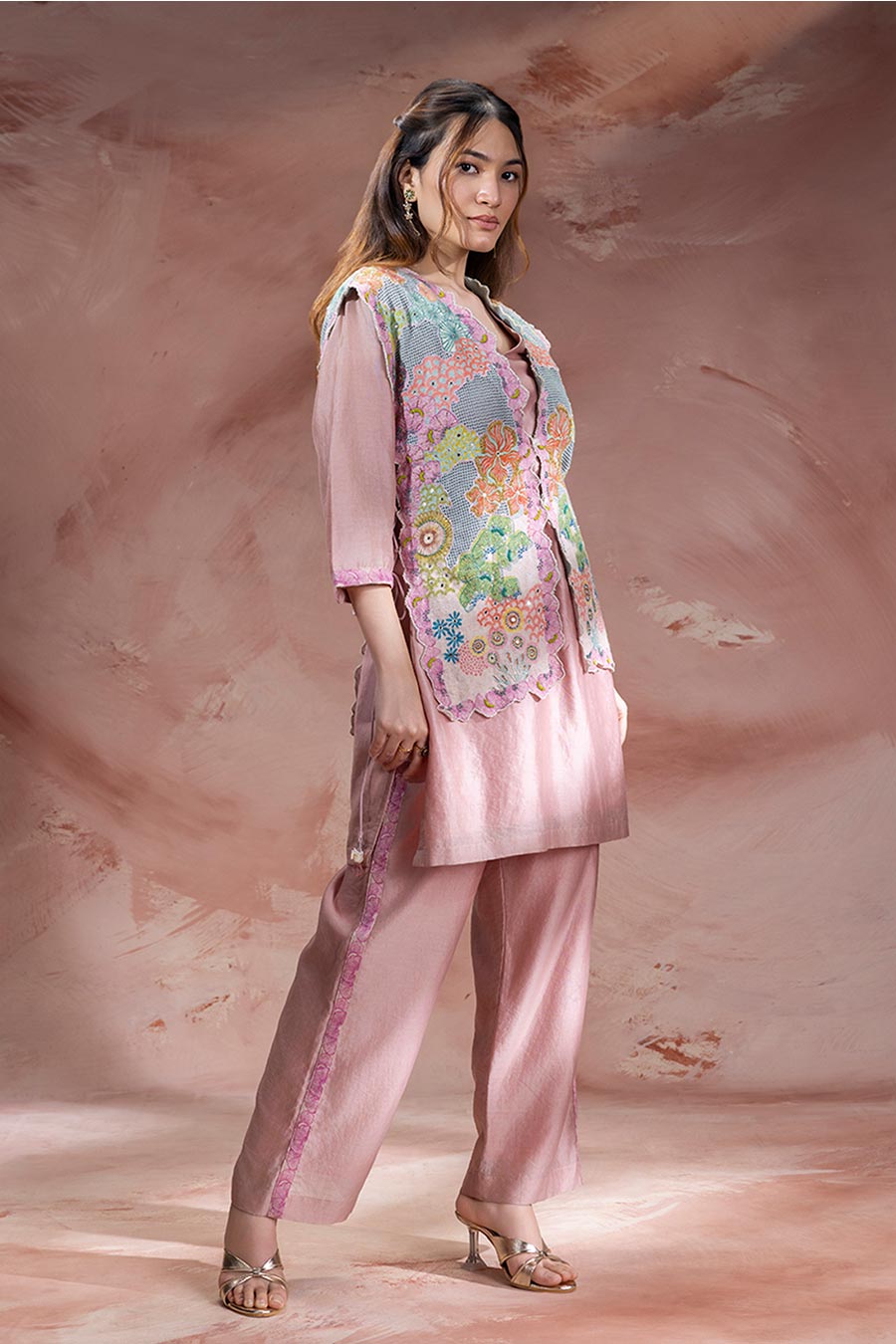 Pink Kaia Embroidered Kurta Set With Jacket