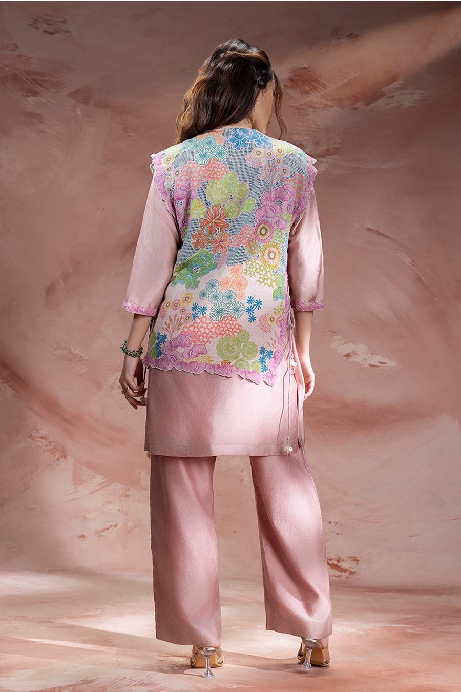 Pink Kaia Embroidered Kurta Set With Jacket