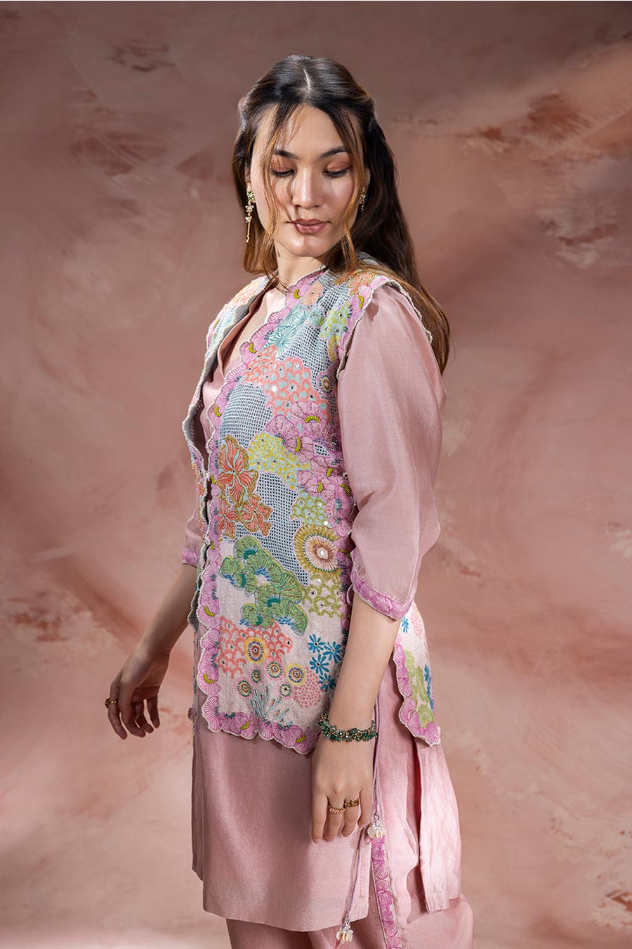 Pink Kaia Embroidered Kurta Set With Jacket