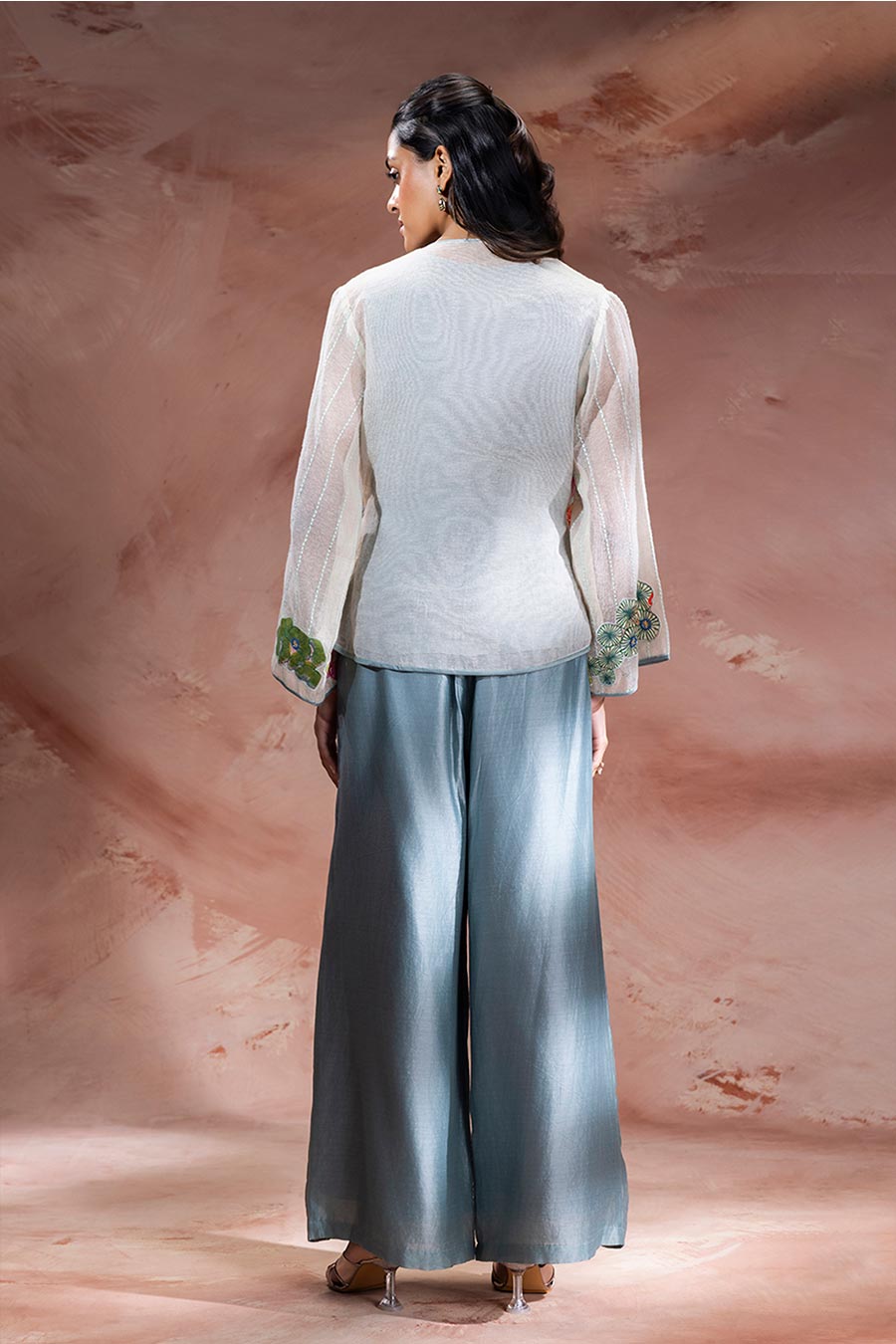 Blue Kaia Appliqué Angarkha & Pants Co-Ord Set