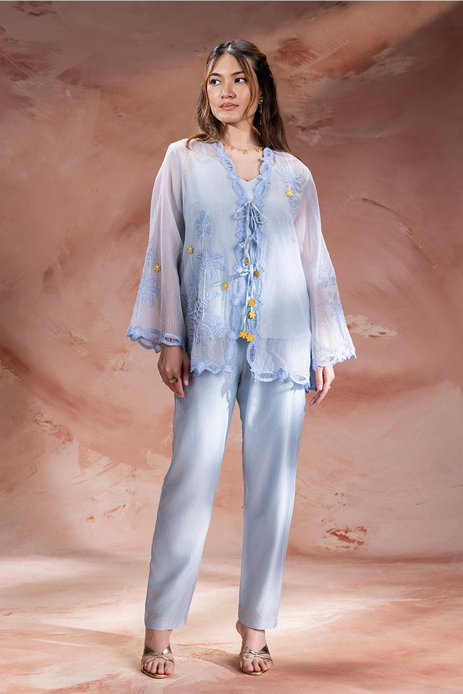 Blue Alisa Embroidered 3Pc Co-Ord Set