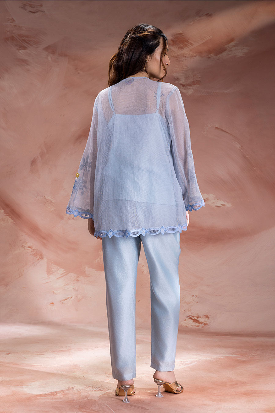 Blue Alisa Embroidered 3Pc Co-Ord Set