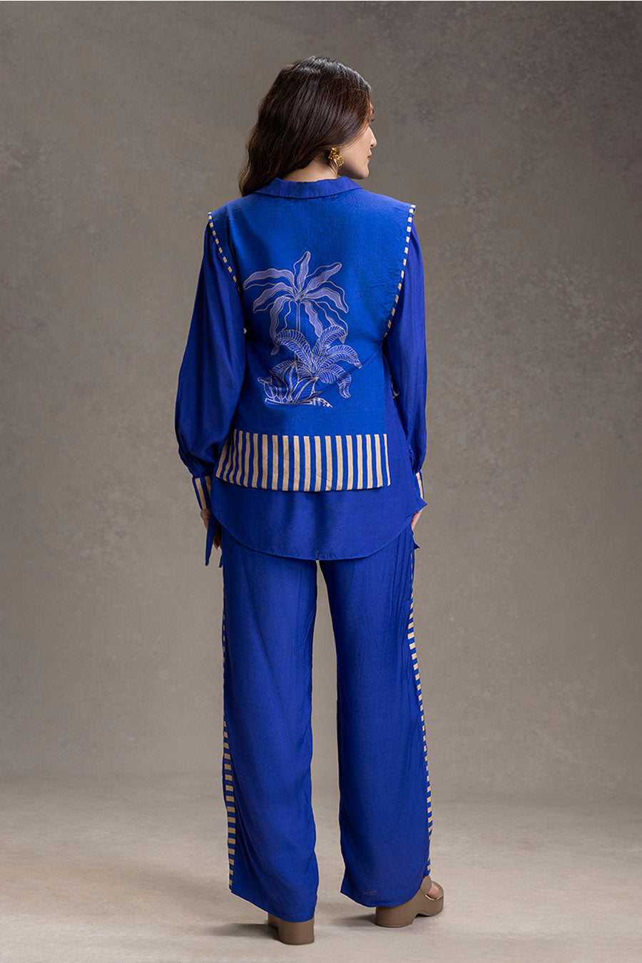 Blue Kyomi Printed Bib Shirt Co-Ord Set