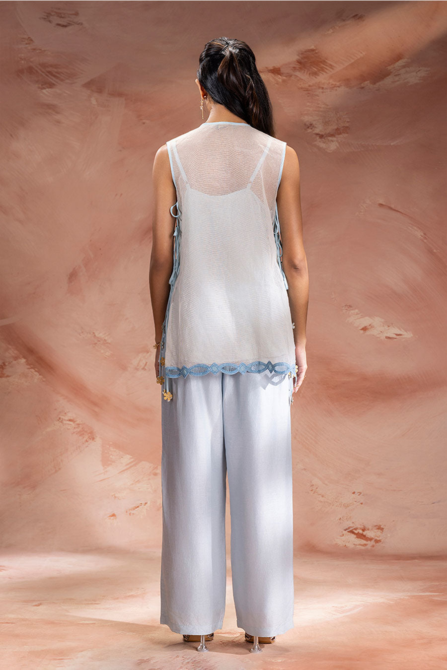 Blue Alisa Embroidered Tie-Up Co-Ord Set