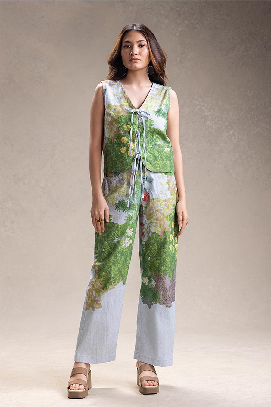 Blue Blume Printed Tie-Up Top & Pants Set