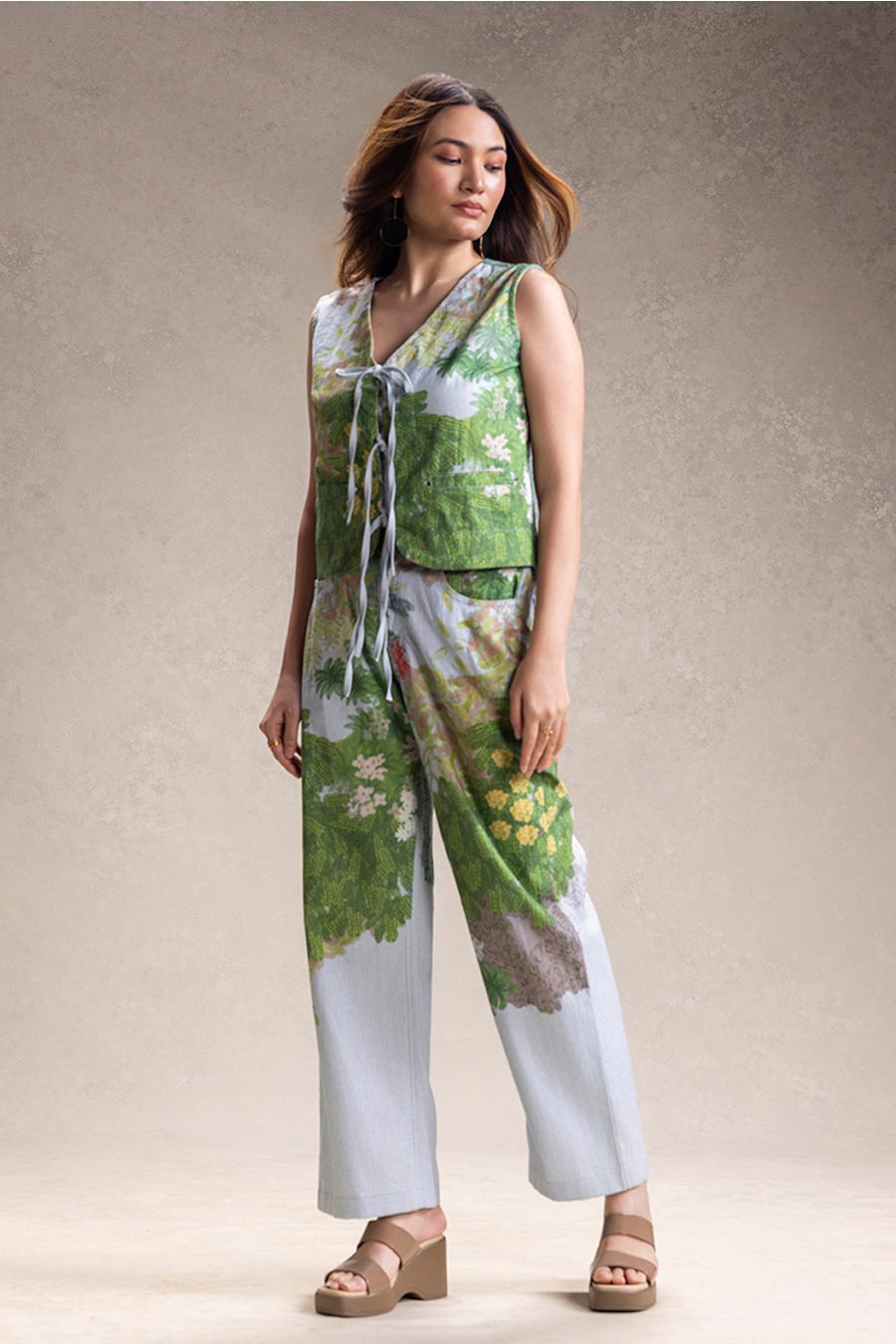 Blue Blume Printed Tie-Up Top & Pants Set