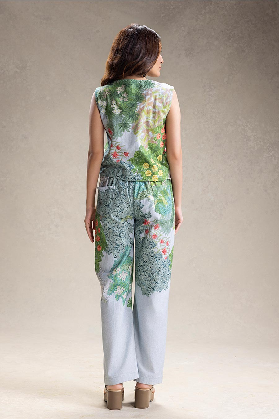 Blue Blume Printed Tie-Up Top & Pants Set