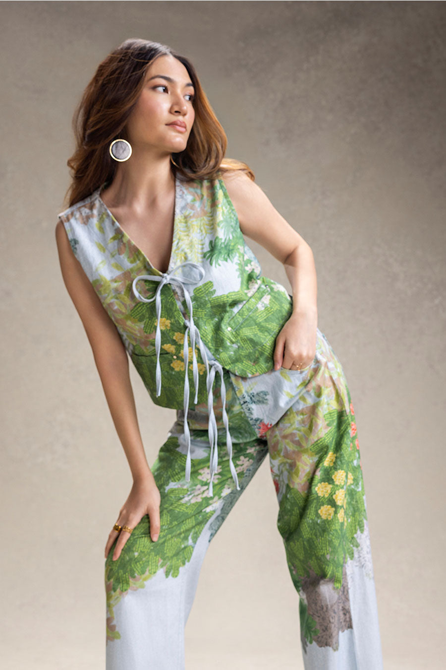 Blue Blume Printed Tie-Up Top & Pants Set