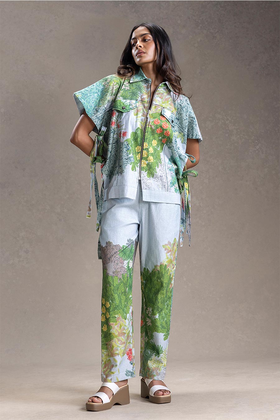 Blue Blume Printed Shacket & Pants Co-Ord Set