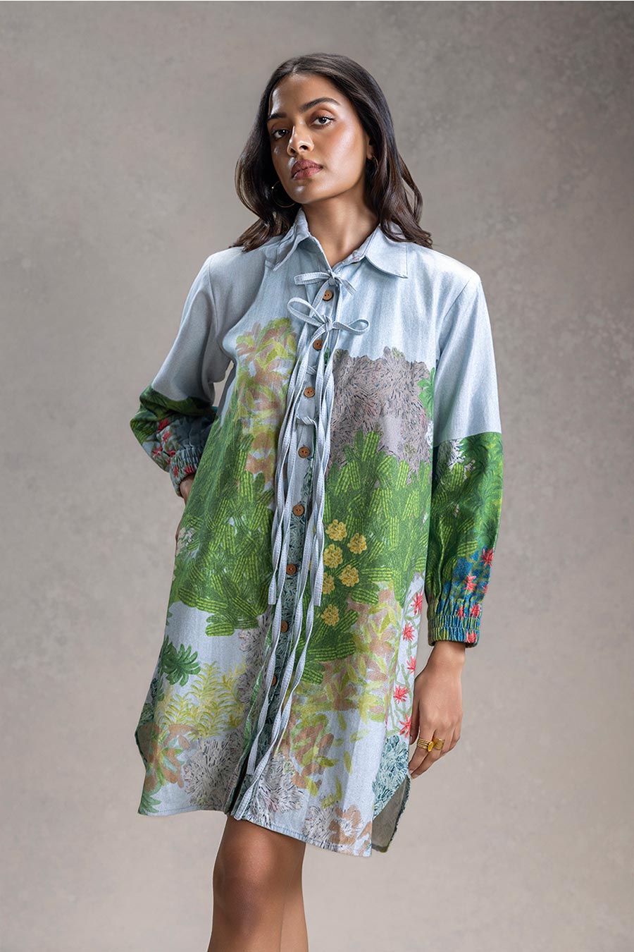Blue Blume Printed Shirt Dress
