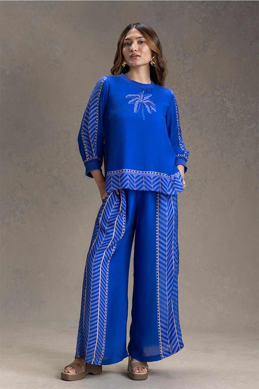 Blue Kyomi Printed Top & Pants Co-Ord Set