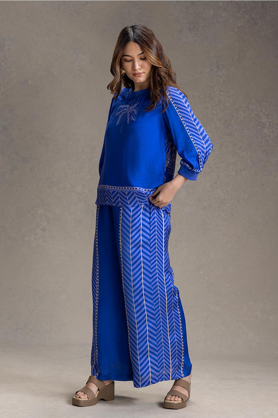 Blue Kyomi Printed Top & Pants Co-Ord Set