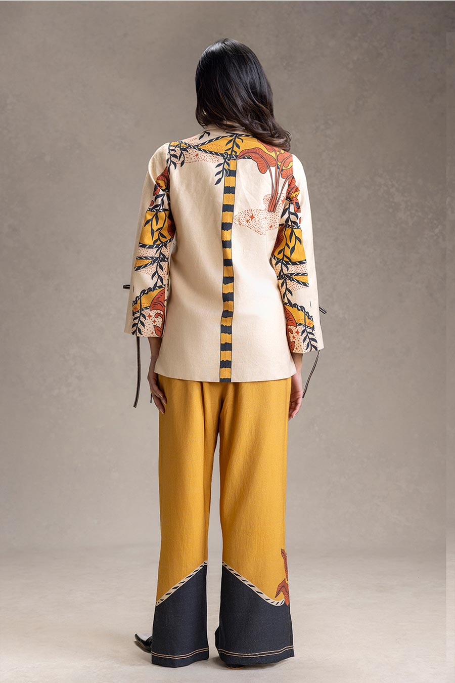 Beige Kyomi Printed Tie-Up Shirt & Pants Co-Ord Set