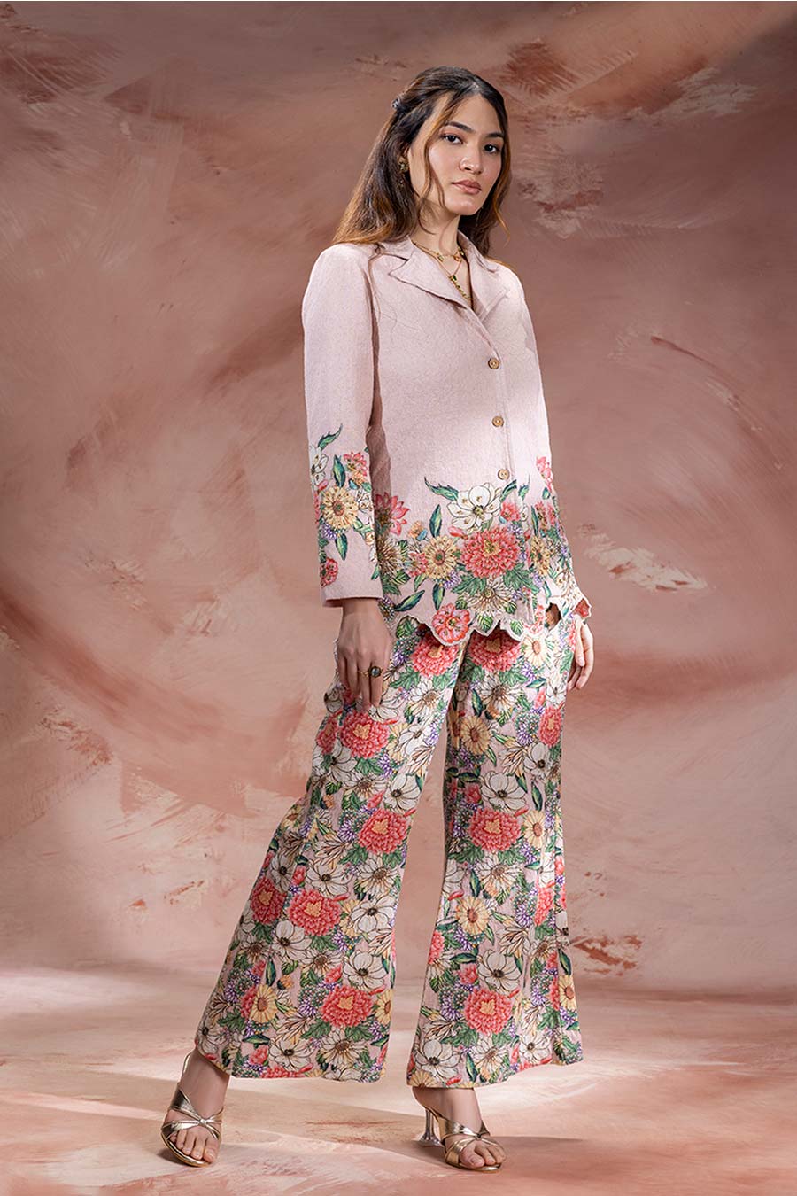 Pink Baghira Embroidered Blazer Co-Ord Set
