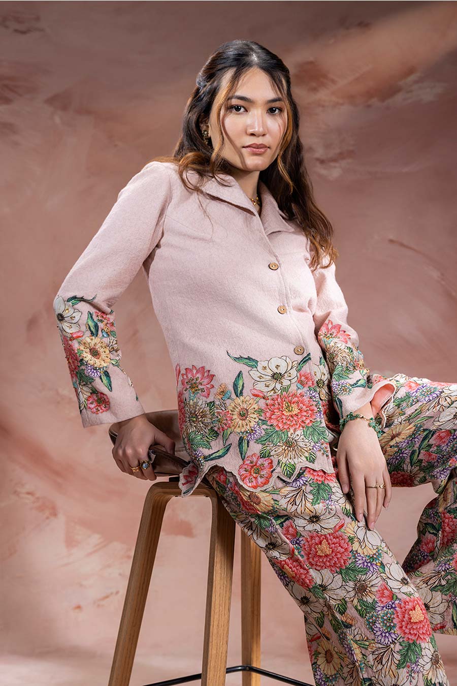 Pink Baghira Embroidered Blazer Co-Ord Set