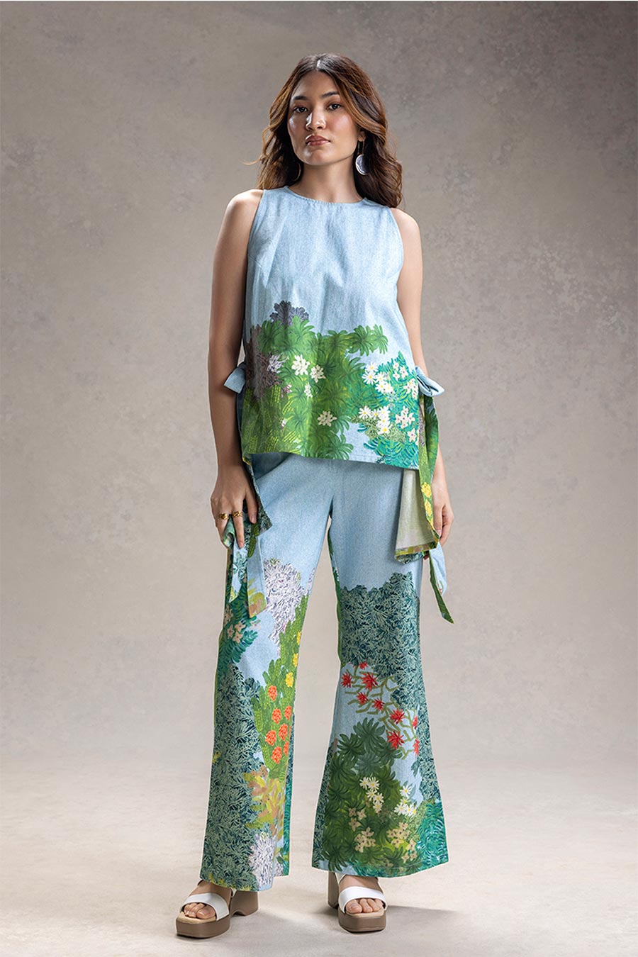 Blue Blume Printed Panelled Top Co-Ord Set