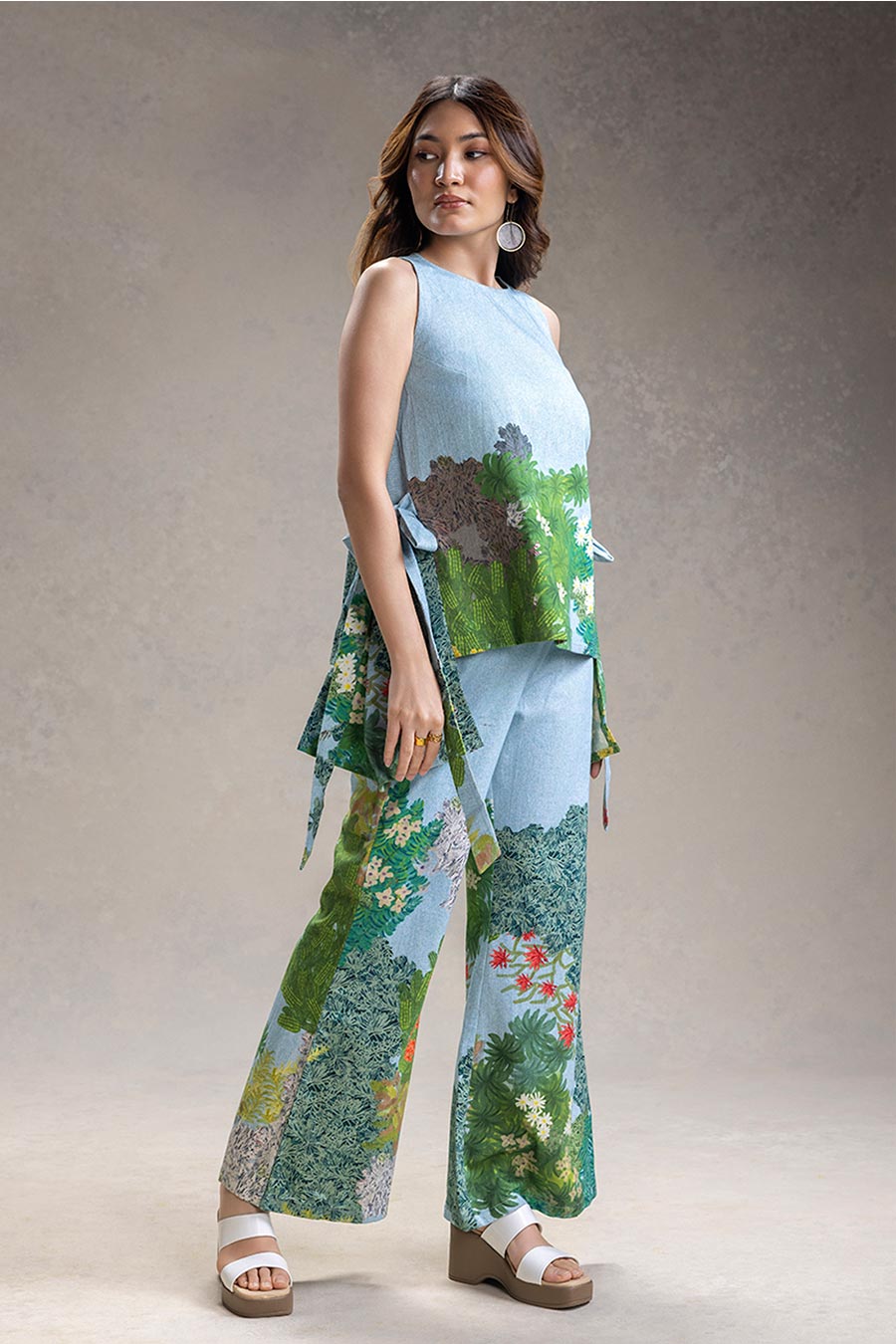 Blue Blume Printed Panelled Top Co-Ord Set