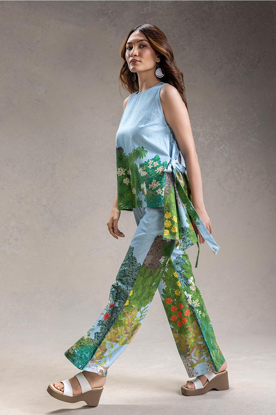 Blue Blume Printed Panelled Top Co-Ord Set