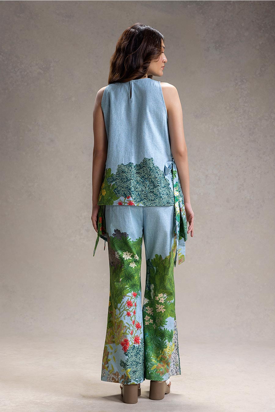 Blue Blume Printed Panelled Top Co-Ord Set