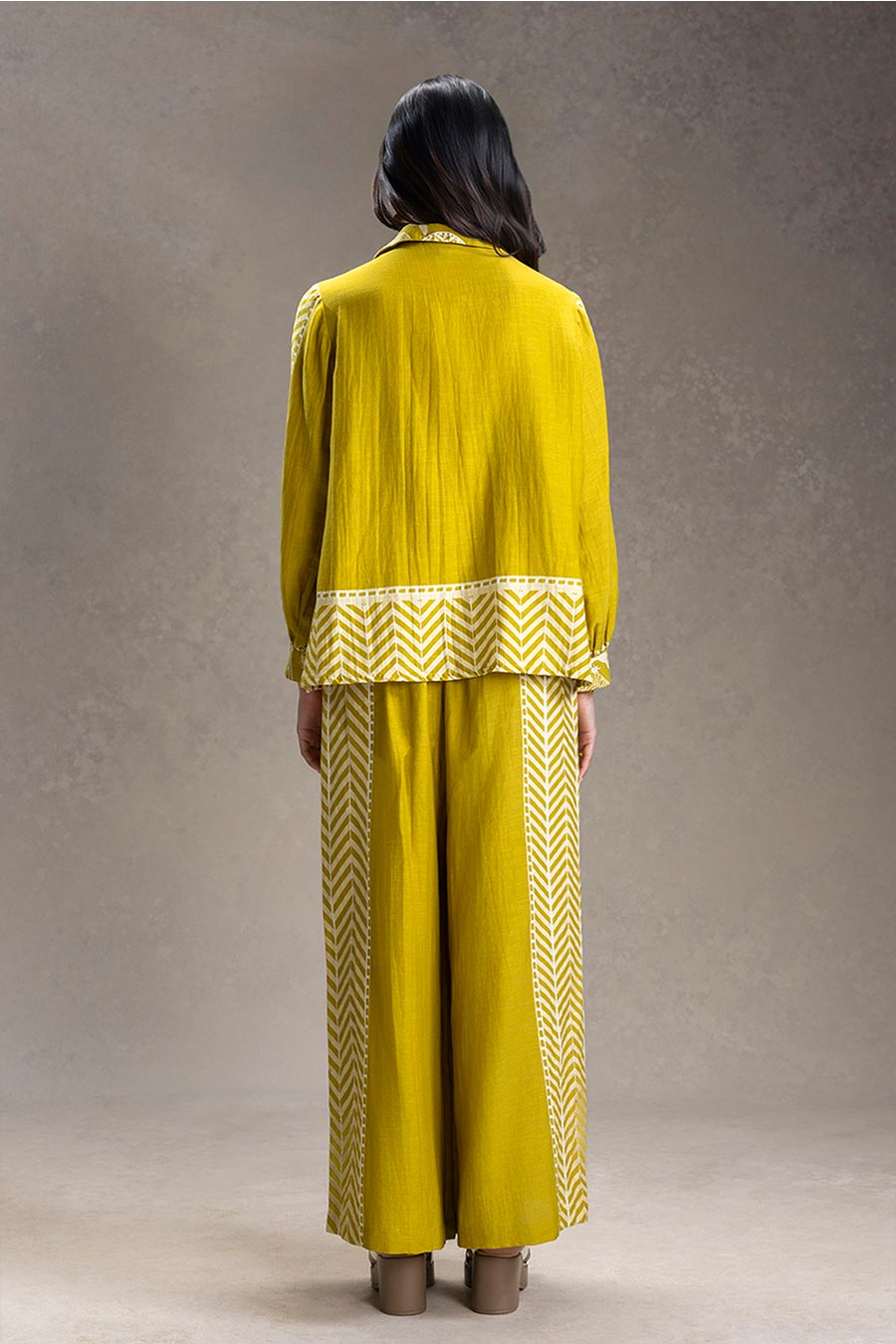 Mustard Kyomi Printed Shirt & Pants Co-Ord Set