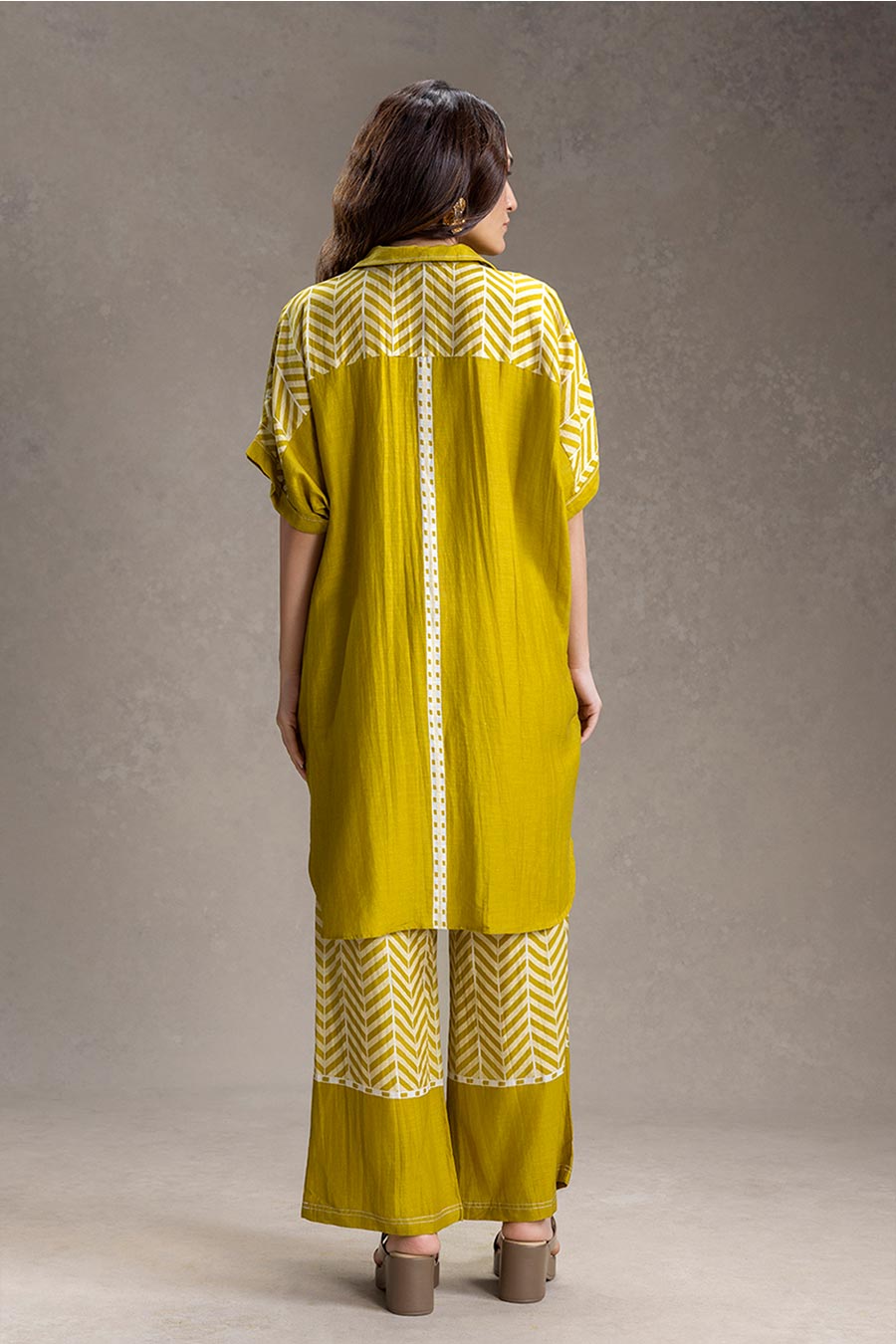 Mustard Kyomi Printed Kimono Co-Ord Set