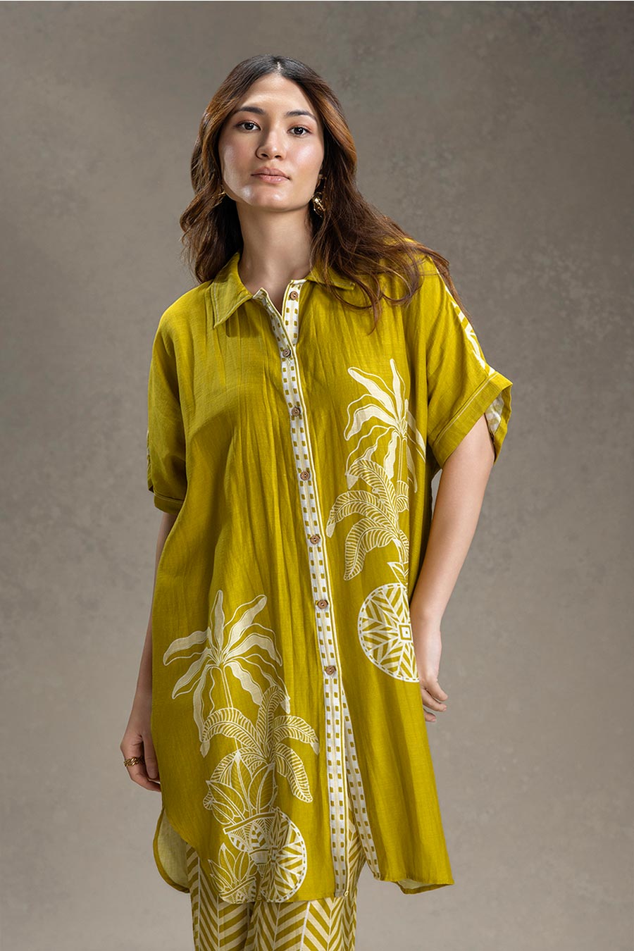 Mustard Kyomi Printed Kimono Co-Ord Set