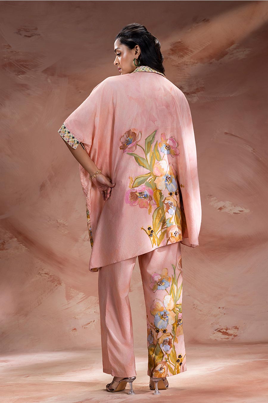 Pink Zeya Embellished Kimono Shirt & Pants Set