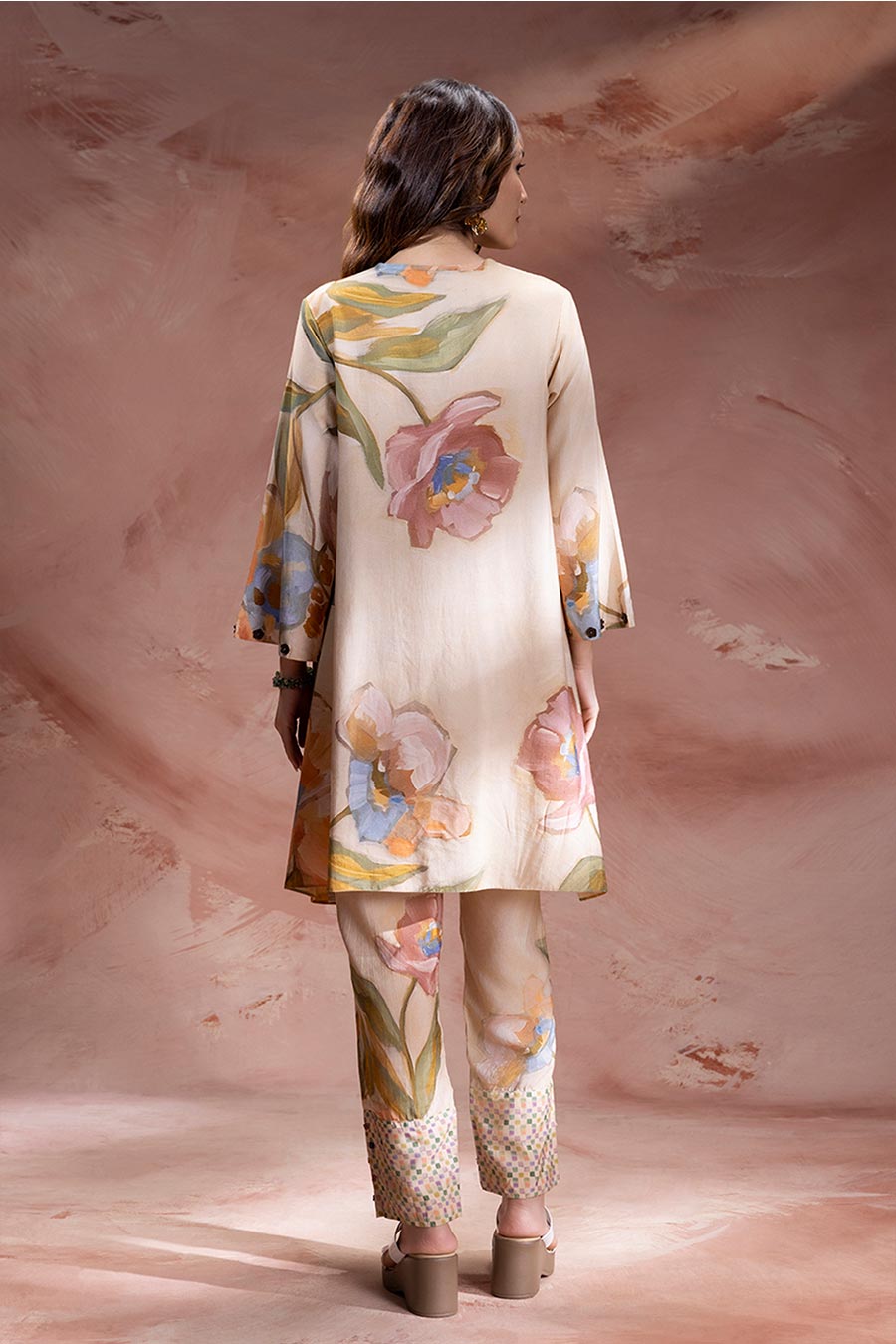 Beige Zeya Embellished Tunic & Pants Set