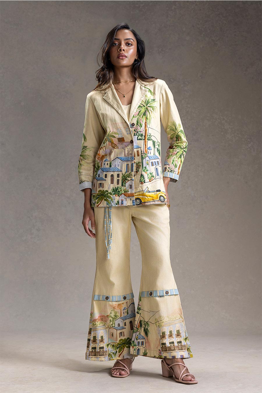 Riviera Yellow Printed Blazer Co-Ord Set