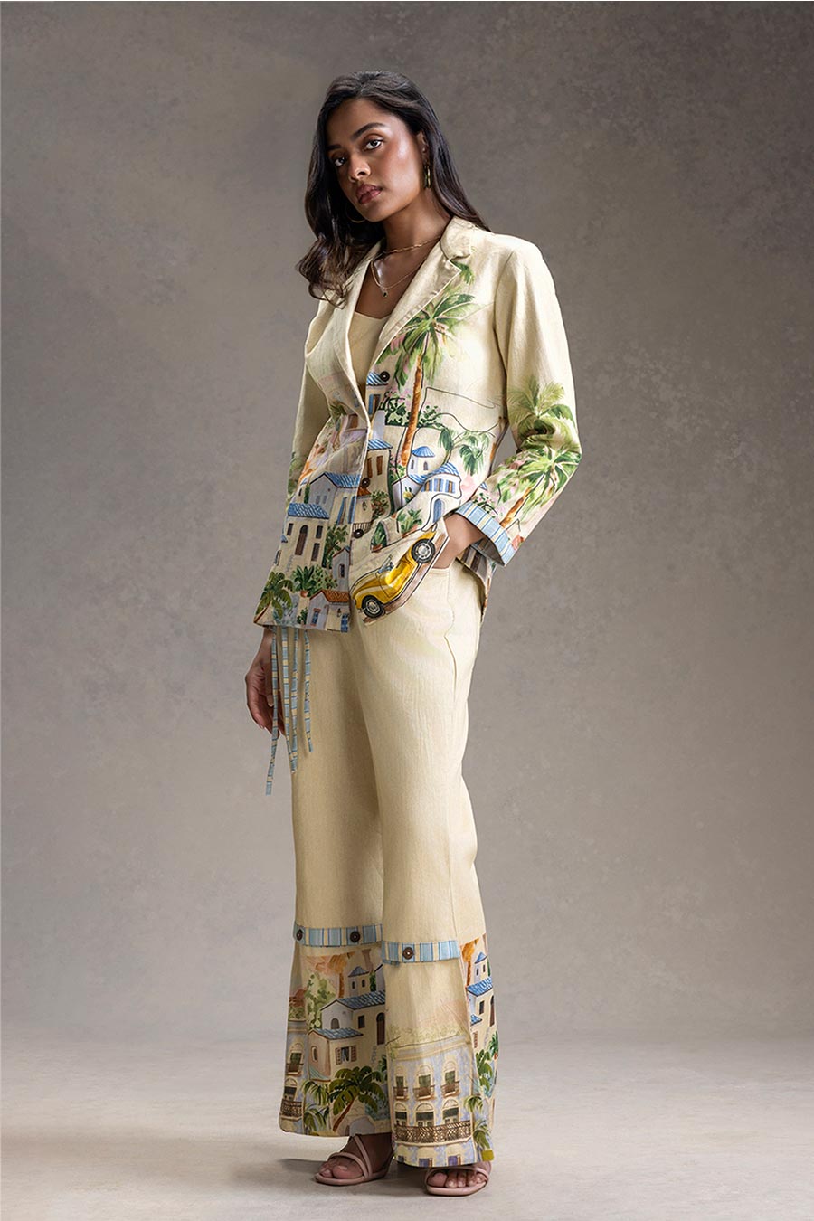 Riviera Yellow Printed Blazer Co-Ord Set