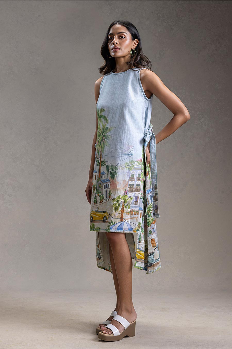 Blue Reviera Printed Panelled Dress