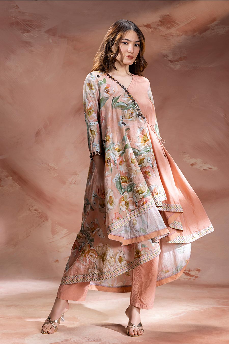 Pink Zeya Embellished Asymmetric Tunic & Pants Set