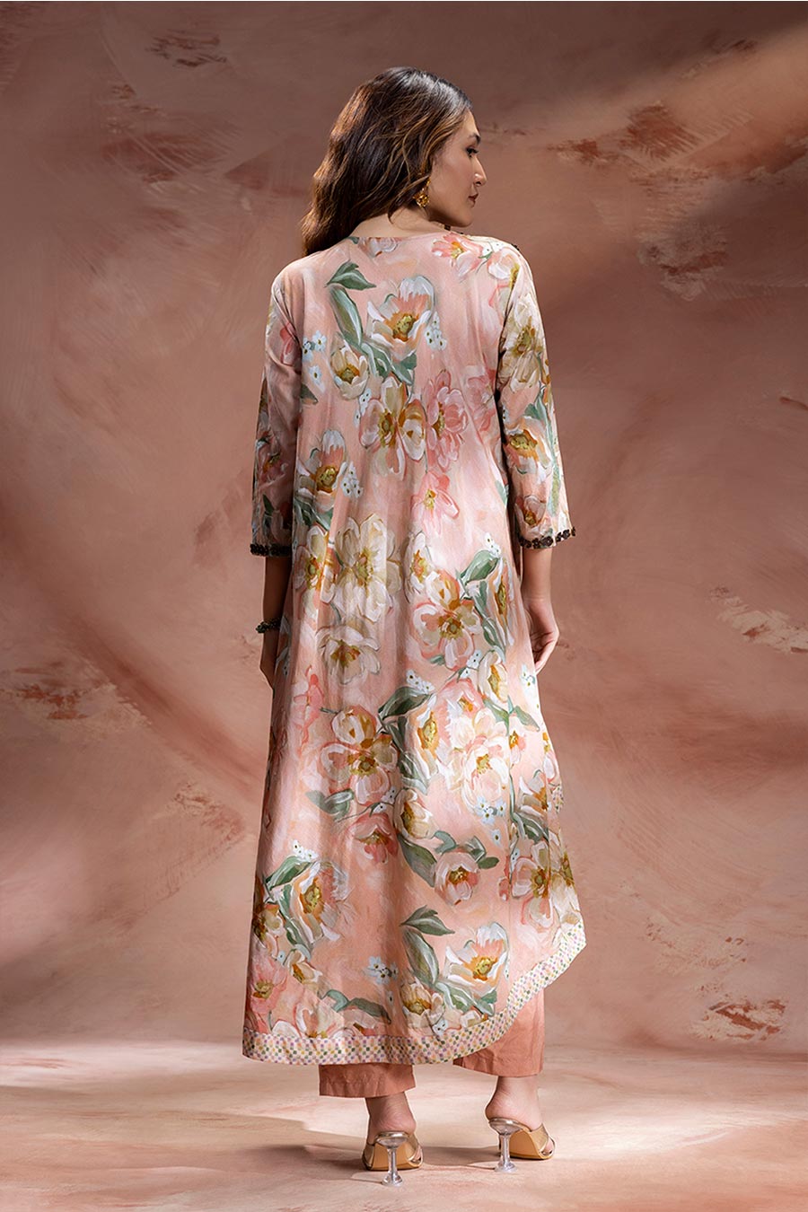 Pink Zeya Embellished Asymmetric Tunic & Pants Set