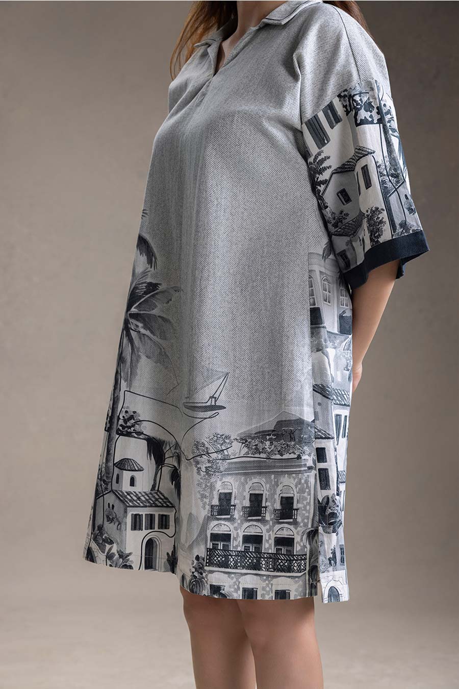 Grey Reviera Printed Boxy Dress