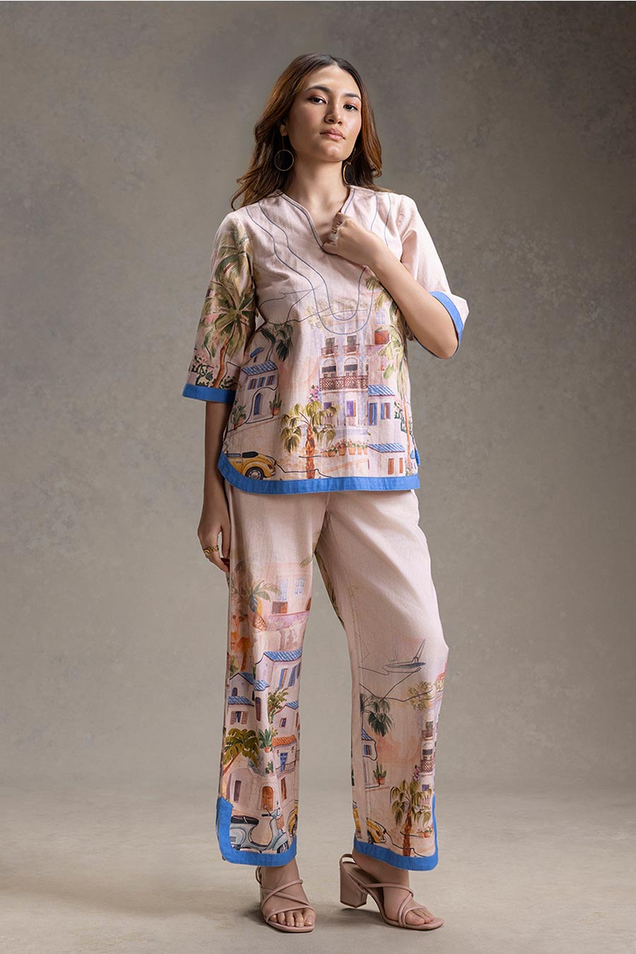 Pink Reviera Printed Top & Pants Co-Ord Set