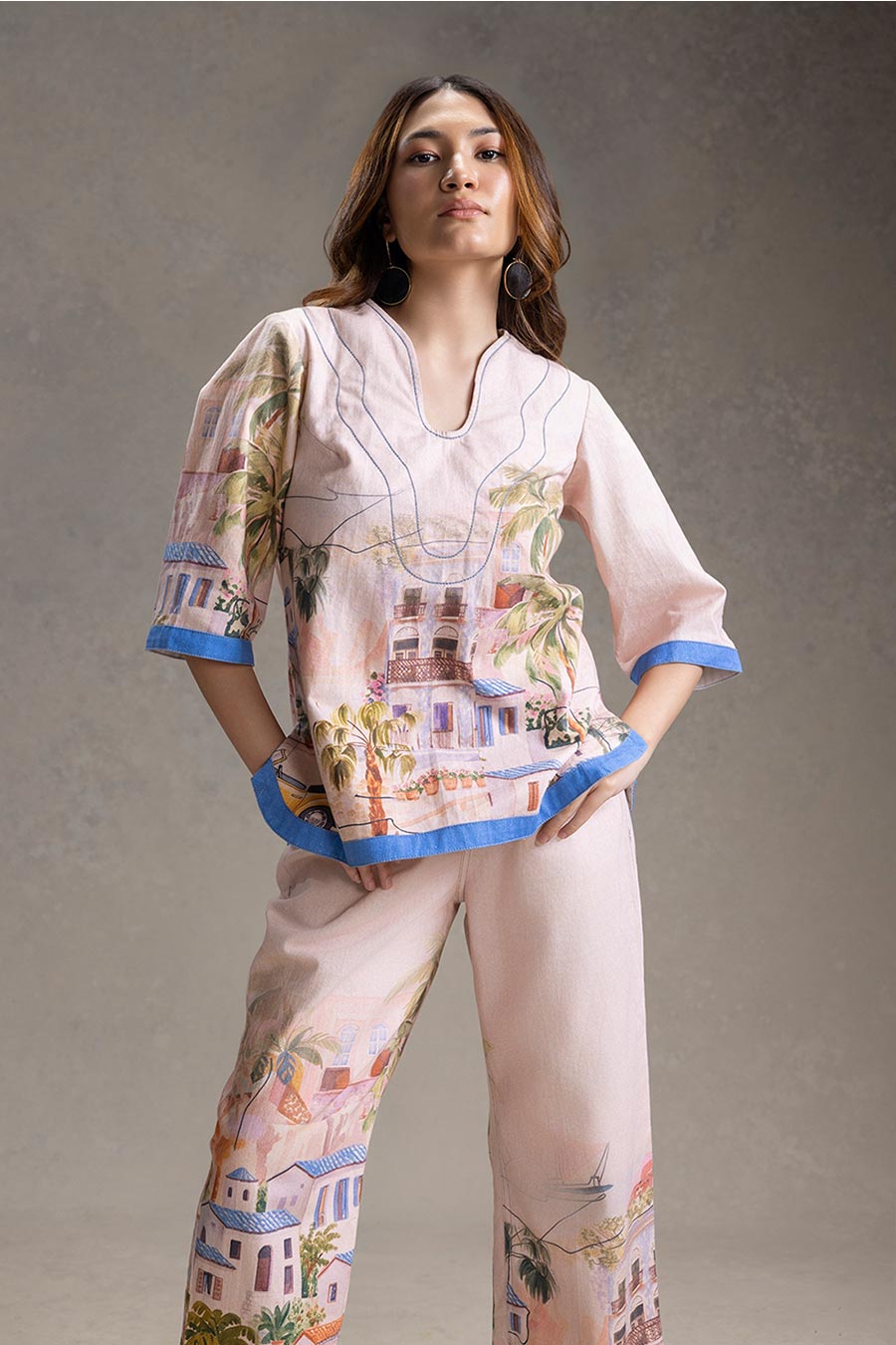 Pink Reviera Printed Top & Pants Co-Ord Set