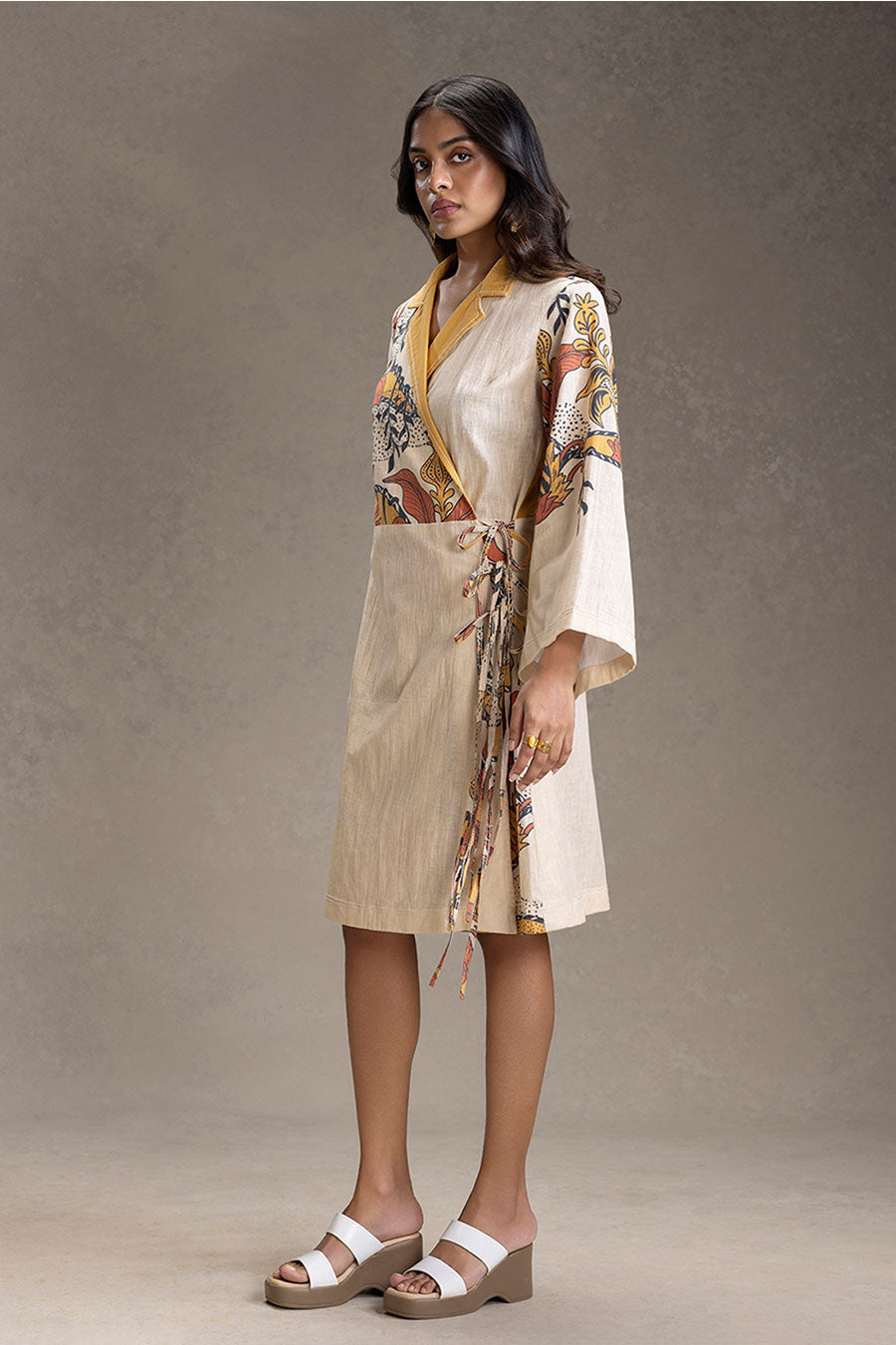 Beige Kyomi Printed Overlap Dress