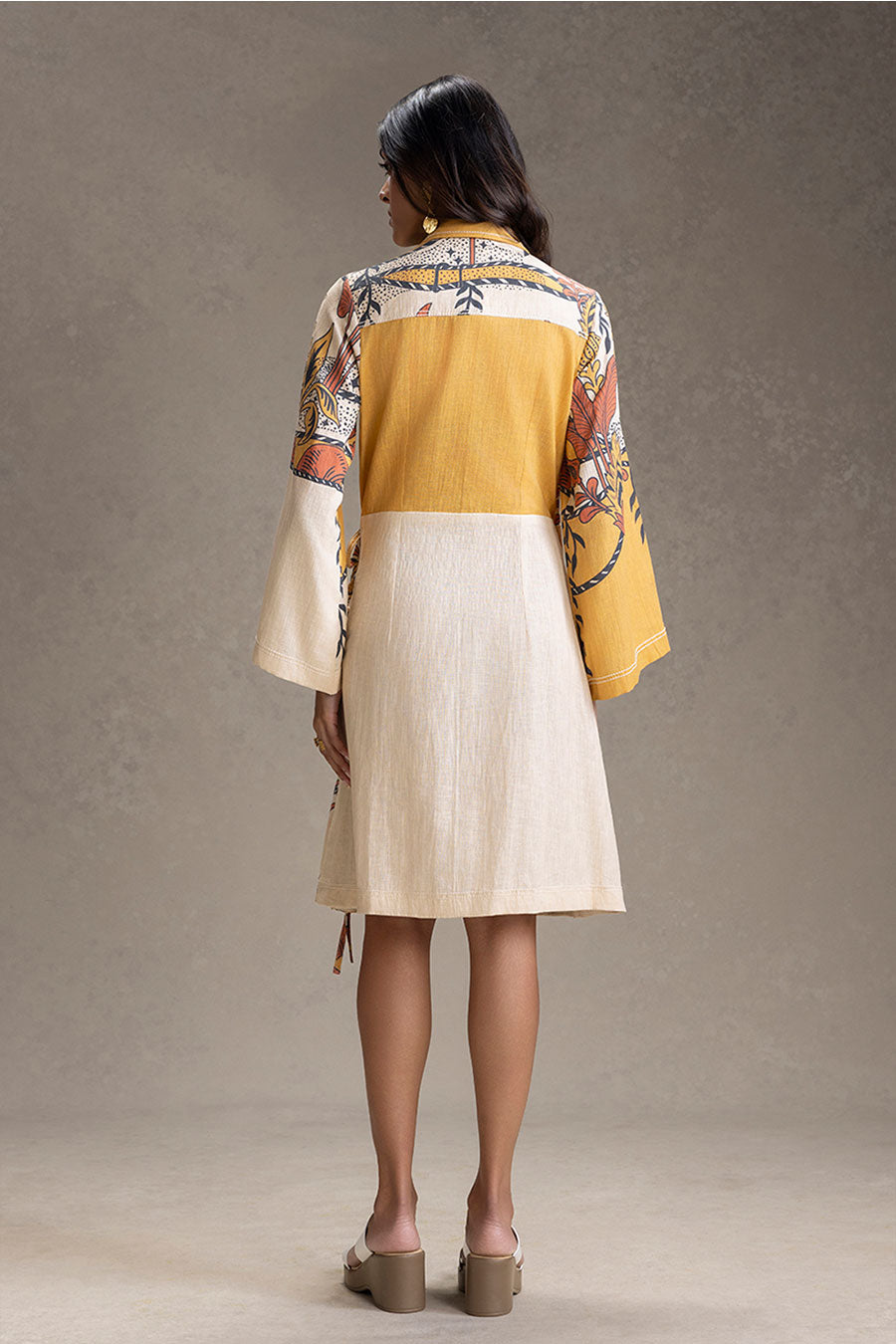 Beige Kyomi Printed Overlap Dress