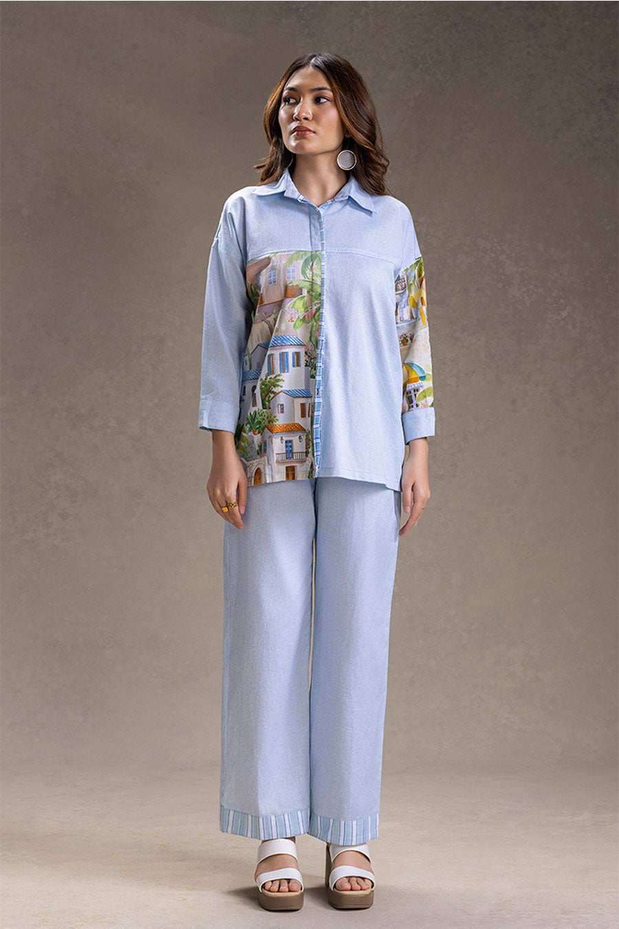 Blue Reviera Printed Shirt & Pants Co-Ord Set