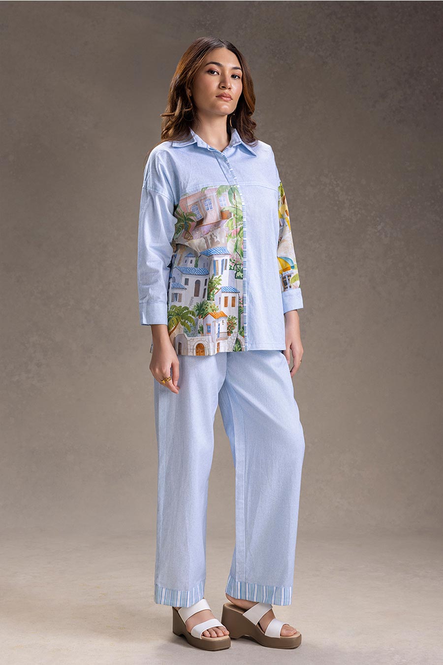 Blue Reviera Printed Shirt & Pants Co-Ord Set